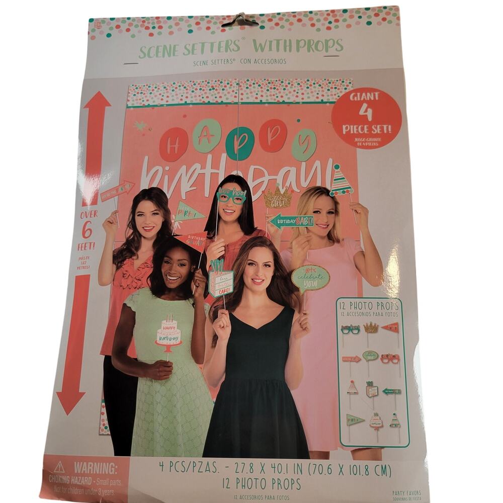 Birthday Party Scene Setter with 12 Photo Props - 4 Piece Giant Set